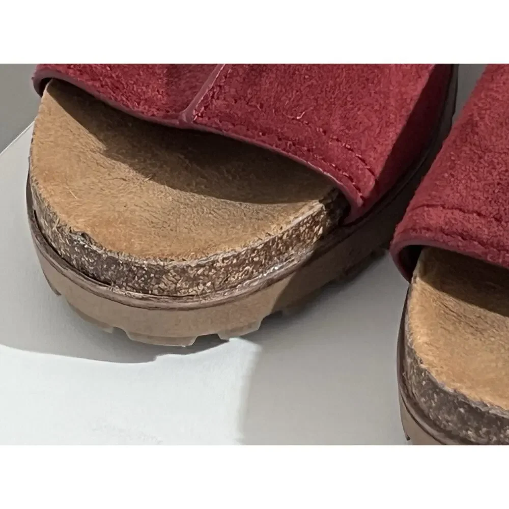 Zodiac Womens 9 Vtg Lissa Red Suede Slide Heel Platform Sandals Shoes Clogs